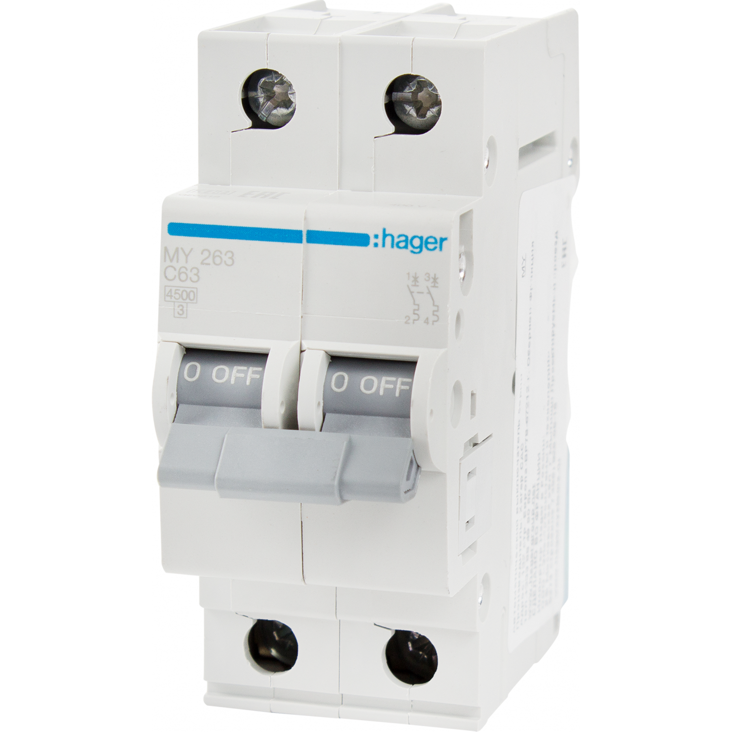 Автоматический выключатель HAGER 2P 4,5kA С-63A 2M MY263. Купить ...
