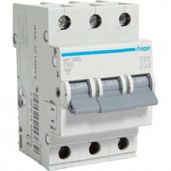 Автоматический выключатель HAGER 3P 4,5kA С-63A 3M Автоматический выключатель HAGER 3P 4,5kA С-63A 3M
