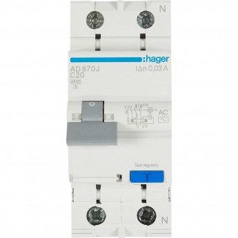 Дифференциальный автомат HAGER 1P+N 4.5kA C-20A 30mA AC