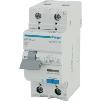 Дифференциальный автомат HAGER 1P+N 6kA С-32A I∆n=30мА, Тип А, винтовые клеммы, ширина 2М Дифференциальный автомат HAGER 1P+N 6kA С-32A I∆n=30мА, Тип А, винтовые клеммы, ширина 2М